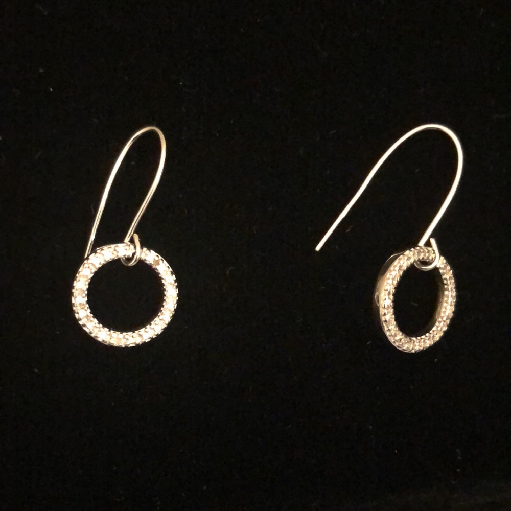 Vintage 925 Sterling Silver Real Diamond Chip Dangle Earrings